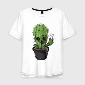 Мужская футболка хлопок Oversize с принтом Смертельный кактус , 100% хлопок | свободный крой, круглый ворот, “спинка” длиннее передней части | Тематика изображения на принте: арт | горшок | иллюстрация | кактус | кости | растение | цветок | череп