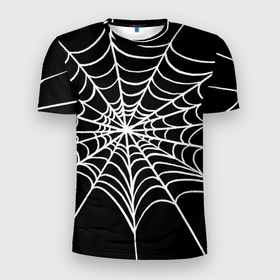 Мужская футболка 3D Slim с принтом паутинка без паучка в Екатеринбурге, 100% полиэстер с улучшенными характеристиками | приталенный силуэт, круглая горловина, широкие плечи, сужается к линии бедра | вечеринка | диджей | игра | квест | клуб | музыка | паттерн | паук | паутина | танец | хэллоуин
