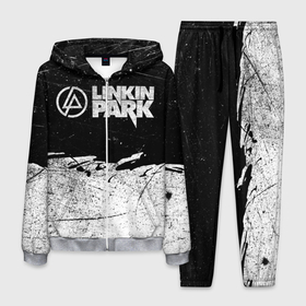 Мужской костюм 3D с принтом Линкин Парк Лого Рок ЧБ | Linkin Park Rock , 100% полиэстер | Манжеты и пояс оформлены тканевой резинкой, двухслойный капюшон со шнурком для регулировки, карманы спереди | Тематика изображения на принте: album | bennington | chester | green | grunge | linkin park | mike | music | rock | shinoda | style | альбом | беннингтон | гитара | гранж | линкин парк | логотип | музыка | надпись | певец | полосы | потертости | рок | честер | шинода