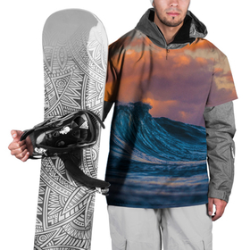 Накидка на куртку 3D с принтом Закат над волной в Новосибирске, 100% полиэстер |  | волна | закат | море | небо | облака