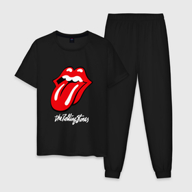 Мужская пижама хлопок с принтом Rolling Stones   Роллинг Стоунз в Тюмени, 100% хлопок | брюки и футболка прямого кроя, без карманов, на брюках мягкая резинка на поясе и по низу штанин
 | Тематика изображения на принте: heavy metal | metal | rock | rolling | rolling stones | stones | trash metal | губы | квартет | метал | рок | рок группа | рок группы | роллинг стоунз | трэш метал | хеви метал | язык