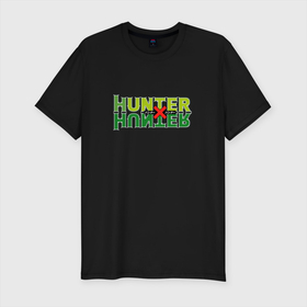 Мужская футболка хлопок Slim с принтом Хантер х Хантер, логотип в Санкт-Петербурге, 92% хлопок, 8% лайкра | приталенный силуэт, круглый вырез ворота, длина до линии бедра, короткий рукав | anime | hunter x hunter | аниме | охотник | охотник х охотник | хантер | хантер х хантер