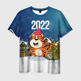Мужская футболка 3D с принтом Тигр   новый год 2022 в Белгороде, 100% полиэфир | прямой крой, круглый вырез горловины, длина до линии бедер | 2022 | год тигра | новый год | новый год 2022 | символ года | тигр | тигренок | тигрица | тигры