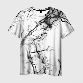 Мужская футболка 3D с принтом нейронные связи в Санкт-Петербурге, 100% полиэфир | прямой крой, круглый вырез горловины, длина до линии бедер | иллюстрация | молния | нейрон | узор | черно белый