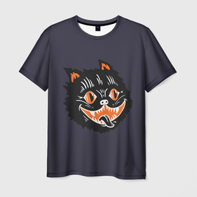 Мужская футболка 3D с принтом Одержимый кот в Санкт-Петербурге, 100% полиэфир | прямой крой, круглый вырез горловины, длина до линии бедер | anger | black | cat | eyes | halloween | mad | mystic | obsessed | rage | teeth | бешеный | глаза | гнев | зубы | кот | мистика | одержимый | хэллоуин | черный | ярость