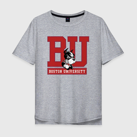 Мужская футболка хлопок Oversize с принтом Boston University. в Белгороде, 100% хлопок | свободный крой, круглый ворот, “спинка” длиннее передней части | boston university | бостон | бульдог | сша | университет