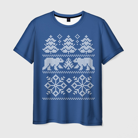 Мужская футболка 3D с принтом Север в Новосибирске, 100% полиэфир | прямой крой, круглый вырез горловины, длина до линии бедер | merry christmas | santa claus | алатырь | бабушкин свитер | белые медведи | вышиванка | новый год | обережная вышивка | орнамент | свитер | свитер с оленями | северные медведи | северные узоры | снежинки | узоры