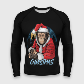 Мужской рашгард 3D с принтом CHRISTMAS (обезьяна) ,  |  | chimpanzee | christmas | gorilla | merry christmas | monkey | santa claus | бигфут | гамадрил | гиббон | год обе | горилла | дед мороз | ёлка | животное | зверь | мартышка | новый год | обезьяна | орангутан | подарок | праздник