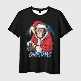 Мужская футболка 3D с принтом CHRISTMAS (обезьяна) , 100% полиэфир | прямой крой, круглый вырез горловины, длина до линии бедер | chimpanzee | christmas | gorilla | merry christmas | monkey | santa claus | бигфут | гамадрил | гиббон | год обе | горилла | дед мороз | ёлка | животное | зверь | мартышка | новый год | обезьяна | орангутан | подарок | праздник