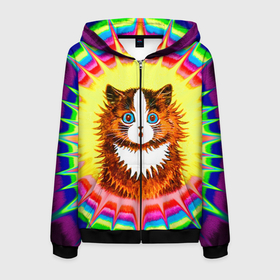 Мужская толстовка 3D на молнии с принтом Psychedelic Rainbow Cat в Курске, 100% полиэстер | длина до линии бедра, манжеты и пояс оформлены мягкой тканевой резинкой, двухслойный капюшон со шнурком для регулировки, спереди молния, по бокам два кармана | benedict cumberbatch | louis wain | louis wains cats | psychedelic rainbow cat | the electrical life | антропоморфный | бенедикт камбербэтч | известный художник | кошачьи миры луиса уэйна | луис вэйн | луис уэйн | радуга | радужный кот