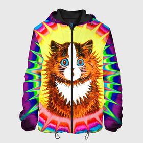 Мужская куртка 3D с принтом Psychedelic Rainbow Cat в Екатеринбурге, ткань верха — 100% полиэстер, подклад — флис | прямой крой, подол и капюшон оформлены резинкой с фиксаторами, два кармана без застежек по бокам, один большой потайной карман на груди. Карман на груди застегивается на липучку | benedict cumberbatch | louis wain | louis wains cats | psychedelic rainbow cat | the electrical life | антропоморфный | бенедикт камбербэтч | известный художник | кошачьи миры луиса уэйна | луис вэйн | луис уэйн | радуга | радужный кот