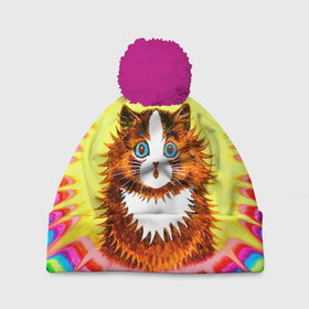 Шапка 3D c помпоном с принтом Psychedelic Rainbow Cat в Санкт-Петербурге, 100% полиэстер | универсальный размер, печать по всей поверхности изделия | benedict cumberbatch | louis wain | louis wains cats | psychedelic rainbow cat | the electrical life | антропоморфный | бенедикт камбербэтч | известный художник | кошачьи миры луиса уэйна | луис вэйн | луис уэйн | радуга | радужный кот