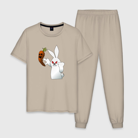 Мужская пижама хлопок с принтом Хеллоуинский зайчик в Курске, 100% хлопок | брюки и футболка прямого кроя, без карманов, на брюках мягкая резинка на поясе и по низу штанин
 | заяц | звери | морковь | природа | хэллоуин