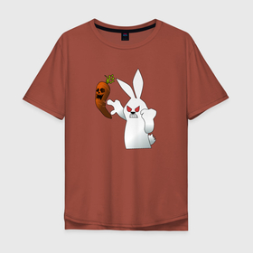 Мужская футболка хлопок Oversize с принтом Хеллоуинский зайчик в Петрозаводске, 100% хлопок | свободный крой, круглый ворот, “спинка” длиннее передней части | заяц | звери | морковь | природа | хэллоуин