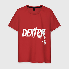 Мужская футболка хлопок с принтом Декстер белое лого в Екатеринбурге, 100% хлопок | прямой крой, круглый вырез горловины, длина до линии бедер, слегка спущенное плечо. | blood | darkly dreaming dexter | dexter | dexter morgan | logo | белый логотип | брызги крови | декстер | декстер морган | дремлющий демон декстера | кровь | лого | майами | правосудие декстера | судмедэксперт | хэллоуин