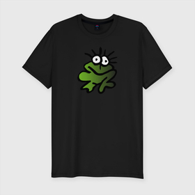 Мужская футболка хлопок Slim с принтом Веселая жабка , 92% хлопок, 8% лайкра | приталенный силуэт, круглый вырез ворота, длина до линии бедра, короткий рукав | Тематика изображения на принте: cartoon | животные | лес | лягушка | природа | экология | юмор