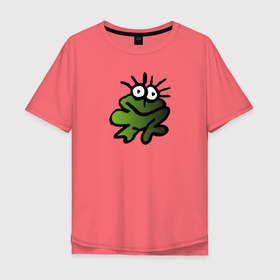 Мужская футболка хлопок Oversize с принтом Веселая жабка в Белгороде, 100% хлопок | свободный крой, круглый ворот, “спинка” длиннее передней части | cartoon | животные | лес | лягушка | природа | экология | юмор