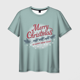 Мужская футболка 3D с принтом Merry Christmas (хо хо хо) в Санкт-Петербурге, 100% полиэфир | прямой крой, круглый вырез горловины, длина до линии бедер | christmas | merry christmas | santa claus | дед мороз | ёлка | зима | мороз | новый год | олени | подарок | праздник | рождество | с новым годом | сани с оленями | санта клаус | снегурочка | снежинки