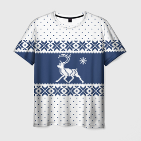 Мужская футболка 3D с принтом Северный Олень (звезда) , 100% полиэфир | прямой крой, круглый вырез горловины, длина до линии бедер | merry christmas | алатырь | бабушкин свитер | ёлка | животное | зверь | лось | новый год | обережная вышивка | олень | орнамент | охота | подарок | рогач | рождество | свитер | свитер с оленями