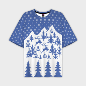 Мужская футболка OVERSIZE 3D с принтом Горные Олени в Санкт-Петербурге,  |  | merry christmas | алатырь | бабушкин свитер | вышиванка | горы | ёлка | зверь | зима | косули | лось | новый год | обережная вышивка | олень | орнамент | подарок | рождество | русская рубашка | свитер