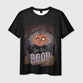 Мужская футболка 3D с принтом Ha ha Boo в Тюмени, 100% полиэфир | прямой крой, круглый вырез горловины, длина до линии бедер | Тематика изображения на принте: halloween | арт | графика | зомби | мистика | праздник | тыква | ужасы | хэллоуин
