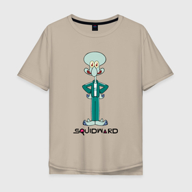 Мужская футболка хлопок Oversize с принтом Squidward Squid Game в Курске, 100% хлопок | свободный крой, круглый ворот, “спинка” длиннее передней части | squid game | игра в кальмара сквид | королевская битва | сон ки хун | хван дон хёк | чхо сан воо