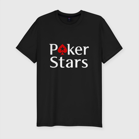 Мужская футболка хлопок Slim с принтом PokerStars логотип в Санкт-Петербурге, 92% хлопок, 8% лайкра | приталенный силуэт, круглый вырез ворота, длина до линии бедра, короткий рукав | poker | poker stars | pokerstars | карты | лого | логотип | покер | покер старс | покерстарс
