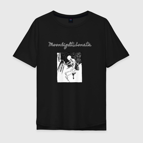 Мужская футболка хлопок Oversize с принтом Moonlight sonata в Санкт-Петербурге, 100% хлопок | свободный крой, круглый ворот, “спинка” длиннее передней части | dark | halloween | melody | moonlight | piano | skeleton | ночь | пианино | скелет | фортепиано