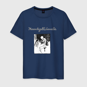 Мужская футболка хлопок с принтом Moonlight sonata в Петрозаводске, 100% хлопок | прямой крой, круглый вырез горловины, длина до линии бедер, слегка спущенное плечо. | dark | halloween | melody | moonlight | piano | skeleton | ночь | пианино | скелет | фортепиано
