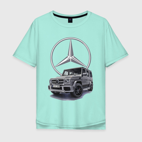Мужская футболка хлопок Oversize с принтом Mercedes Gelendwagen G63 AMG G class G400d в Новосибирске, 100% хлопок | свободный крой, круглый ворот, “спинка” длиннее передней части | Тематика изображения на принте: car | force | g63 amg | germany | mercedes | motorsport | power | prestige | автоспорт | германия | мерседес | мощь | сила