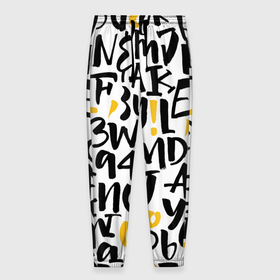 Мужские брюки 3D с принтом Буквенный бум в Санкт-Петербурге, 100% полиэстер | манжеты по низу, эластичный пояс регулируется шнурком, по бокам два кармана без застежек, внутренняя часть кармана из мелкой сетки | алфавит | арт | буквы | иллюстрация | текст