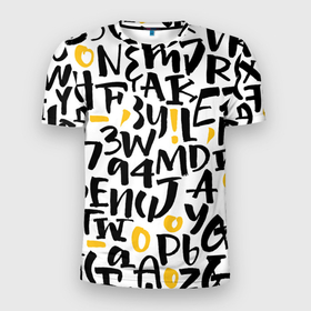 Мужская футболка 3D Slim с принтом Буквенный бум в Екатеринбурге, 100% полиэстер с улучшенными характеристиками | приталенный силуэт, круглая горловина, широкие плечи, сужается к линии бедра | алфавит | арт | буквы | иллюстрация | текст
