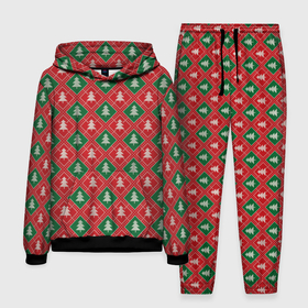 Мужской костюм 3D (с толстовкой) с принтом Ёлочки (красно зелёные) ,  |  | Тематика изображения на принте: merry christmas | бабушкин свитер | дед мороз | ёлка | елочные шары | новогодний подарок | новый год | подарок | природа | рождество | свитер | свитер с ёлками | снежинки