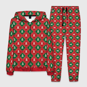 Мужской костюм 3D с принтом Ёлочки (красно зелёные) в Новосибирске, 100% полиэстер | Манжеты и пояс оформлены тканевой резинкой, двухслойный капюшон со шнурком для регулировки, карманы спереди | merry christmas | бабушкин свитер | дед мороз | ёлка | елочные шары | новогодний подарок | новый год | подарок | природа | рождество | свитер | свитер с ёлками | снежинки