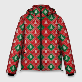 Мужская зимняя куртка 3D с принтом Ёлочки (красно зелёные) в Санкт-Петербурге, верх — 100% полиэстер; подкладка — 100% полиэстер; утеплитель — 100% полиэстер | длина ниже бедра, свободный силуэт Оверсайз. Есть воротник-стойка, отстегивающийся капюшон и ветрозащитная планка. 

Боковые карманы с листочкой на кнопках и внутренний карман на молнии. | Тематика изображения на принте: merry christmas | бабушкин свитер | дед мороз | ёлка | елочные шары | новогодний подарок | новый год | подарок | природа | рождество | свитер | свитер с ёлками | снежинки