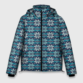 Мужская зимняя куртка 3D с принтом Алатырь (свитер) в Екатеринбурге, верх — 100% полиэстер; подкладка — 100% полиэстер; утеплитель — 100% полиэстер | длина ниже бедра, свободный силуэт Оверсайз. Есть воротник-стойка, отстегивающийся капюшон и ветрозащитная планка. 

Боковые карманы с листочкой на кнопках и внутренний карман на молнии. | merry christmas | алатырь | бабушкин свитер | восьмикоечная звезда | зима | мороз | новый год | орнамент | подарок | свитер | свитер алатырь | свитер с оленями | северные узоры | снег | снежинки