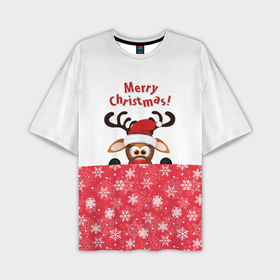 Мужская футболка OVERSIZE 3D с принтом Оленёнок (Merry Christmas) в Новосибирске,  |  | merry christmas | santa claus | дед мороз | ёлка | зверь | зима | лось | мороз | новогодние олени | новый год | оленёнок бэмби | оленёнок рудольф | олень | подарок | празд | рождество | с новым годом | сантаклаус
