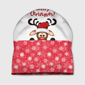 Шапка 3D с принтом Оленёнок (Merry Christmas) в Тюмени, 100% полиэстер | универсальный размер, печать по всей поверхности изделия | merry christmas | santa claus | дед мороз | ёлка | зверь | зима | лось | мороз | новогодние олени | новый год | оленёнок бэмби | оленёнок рудольф | олень | подарок | празд | рождество | с новым годом | сантаклаус