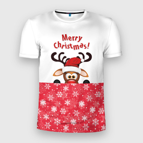 Мужская футболка 3D спортивная с принтом Оленёнок (Merry Christmas) в Тюмени, 100% полиэстер с улучшенными характеристиками | приталенный силуэт, круглая горловина, широкие плечи, сужается к линии бедра | merry christmas | santa claus | дед мороз | ёлка | зверь | зима | лось | мороз | новогодние олени | новый год | оленёнок бэмби | оленёнок рудольф | олень | подарок | празд | рождество | с новым годом | сантаклаус