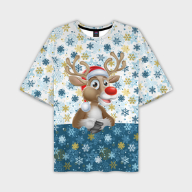 Мужская футболка OVERSIZE 3D с принтом Весёлый Оленёнок в Санкт-Петербурге,  |  | christmas | santa claus | дед мороз | ёлка | зима | игрушки | лось | мороз | новогодние олени | новый год | оленёнок бэмби | оленёнок рудольф | олень | подарок | праздник | рождество | с новым годом | сантаклаус