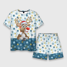 Мужской костюм с шортами 3D с принтом Весёлый Оленёнок ,  |  | christmas | santa claus | дед мороз | ёлка | зима | игрушки | лось | мороз | новогодние олени | новый год | оленёнок бэмби | оленёнок рудольф | олень | подарок | праздник | рождество | с новым годом | сантаклаус
