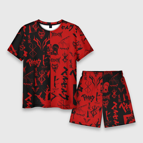 Мужской костюм с шортами 3D с принтом BERSERK BLACK RED | БЕРСЕРК ПАТТЕРН в Петрозаводске,  |  | anime | anime berserk | berserk | knight | manga | аниме | аниме берсерк | берсерк | гатс | клеймо | манга | рыцарь | япония