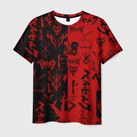 Мужская футболка 3D с принтом BERSERK BLACK RED | БЕРСЕРК ПАТТЕРН в Петрозаводске, 100% полиэфир | прямой крой, круглый вырез горловины, длина до линии бедер | anime | anime berserk | berserk | knight | manga | аниме | аниме берсерк | берсерк | гатс | клеймо | манга | рыцарь | япония