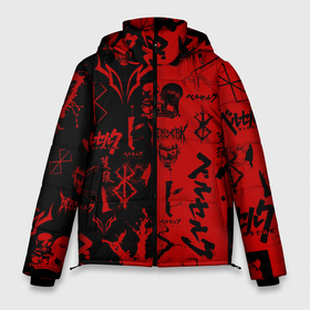 Мужская зимняя куртка 3D с принтом BERSERK BLACK RED | БЕРСЕРК ПАТТЕРН в Екатеринбурге, верх — 100% полиэстер; подкладка — 100% полиэстер; утеплитель — 100% полиэстер | длина ниже бедра, свободный силуэт Оверсайз. Есть воротник-стойка, отстегивающийся капюшон и ветрозащитная планка. 

Боковые карманы с листочкой на кнопках и внутренний карман на молнии. | Тематика изображения на принте: anime | anime berserk | berserk | knight | manga | аниме | аниме берсерк | берсерк | гатс | клеймо | манга | рыцарь | япония