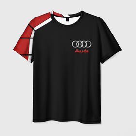 Мужская футболка 3D с принтом АУДИ ЛОГО | AUDI GEOMETRY RED STRIPES LINE в Тюмени, 100% полиэфир | прямой крой, круглый вырез горловины, длина до линии бедер | audi | auto | rs | sport | авто | автомобиль | автомобильные | ауди | бренд | марка | машины | спорт