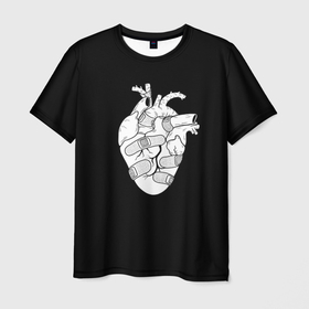 Мужская футболка 3D с принтом раненное сердце в Курске, 100% полиэфир | прямой крой, круглый вырез горловины, длина до линии бедер | eye | from | heart | hidden | is | patch | patches | resentment | wound | wounded | wounds | глаз | латка | латки | обида | обиды | от | рана | раненное | раны | сердце | скрыто
