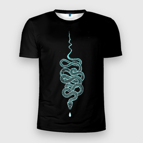 Мужская футболка 3D Slim с принтом вьющаяся змея в Санкт-Петербурге, 100% полиэстер с улучшенными характеристиками | приталенный силуэт, круглая горловина, широкие плечи, сужается к линии бедра | animal | blue | curly | dangerous | deadly | ghostly | phobia | reptile | snake | вьющаяся | голубая | животное | змея | опаснавя | призрачная | фобия