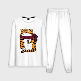 Мужская пижама хлопок (с лонгсливом) с принтом Недовольный тигр с бокалом вина в Петрозаводске,  |  | 2022 | год тигра | новый год | новый год 2022 | символ года | тигр | тигренок | тигрица | тигры