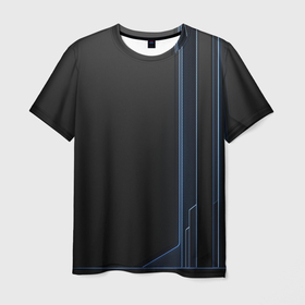 Мужская футболка 3D с принтом сдвиг , 100% полиэфир | прямой крой, круглый вырез горловины, длина до линии бедер | Тематика изображения на принте: линия | пустой | свет | синий | черный