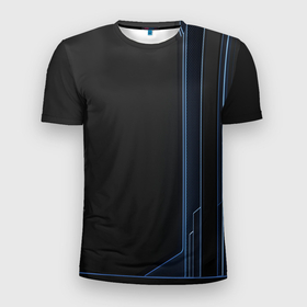 Мужская футболка 3D Slim с принтом сдвиг , 100% полиэстер с улучшенными характеристиками | приталенный силуэт, круглая горловина, широкие плечи, сужается к линии бедра | линия | пустой | свет | синий | черный